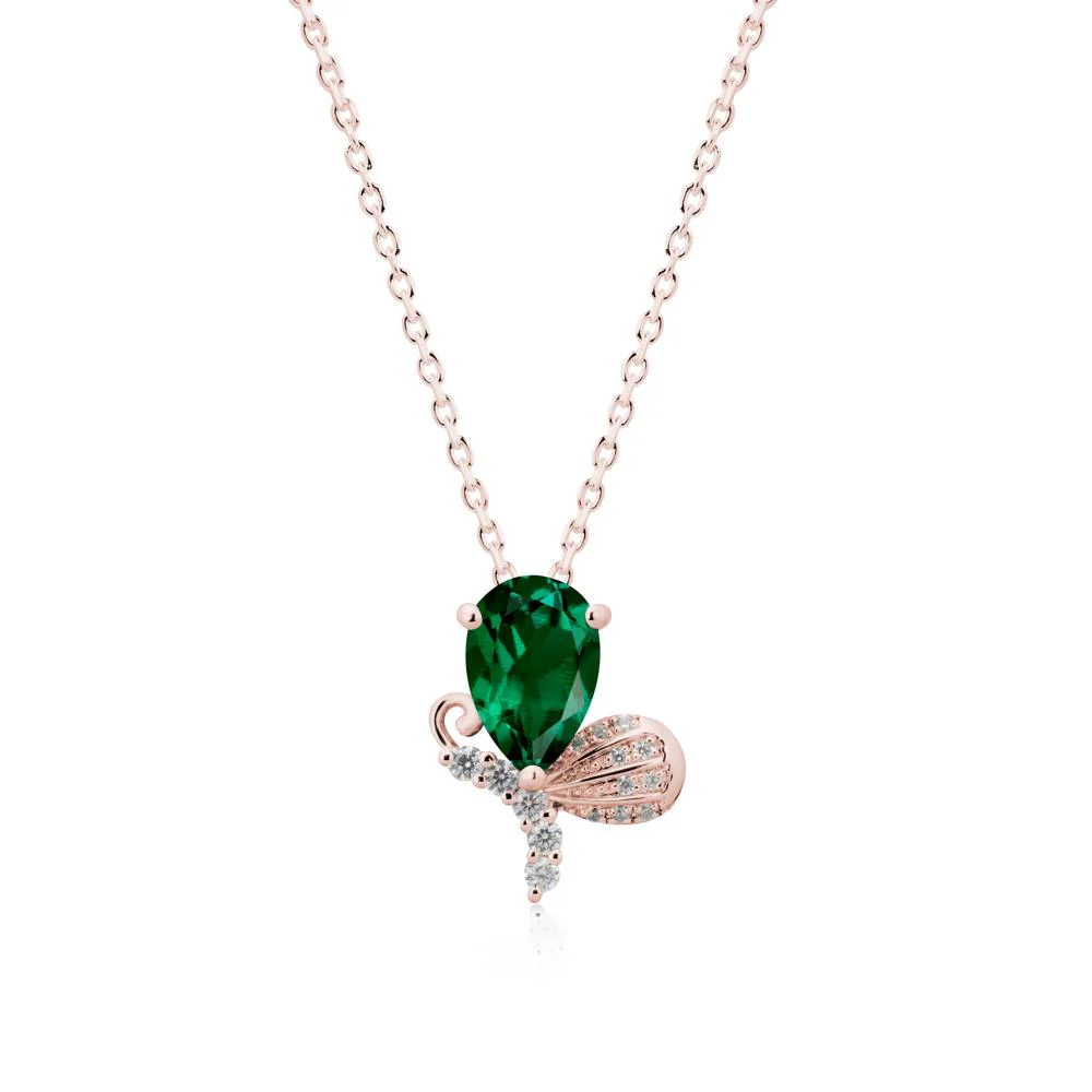 Pear Shaped Emerald Butterfly Necklace - Image 5
