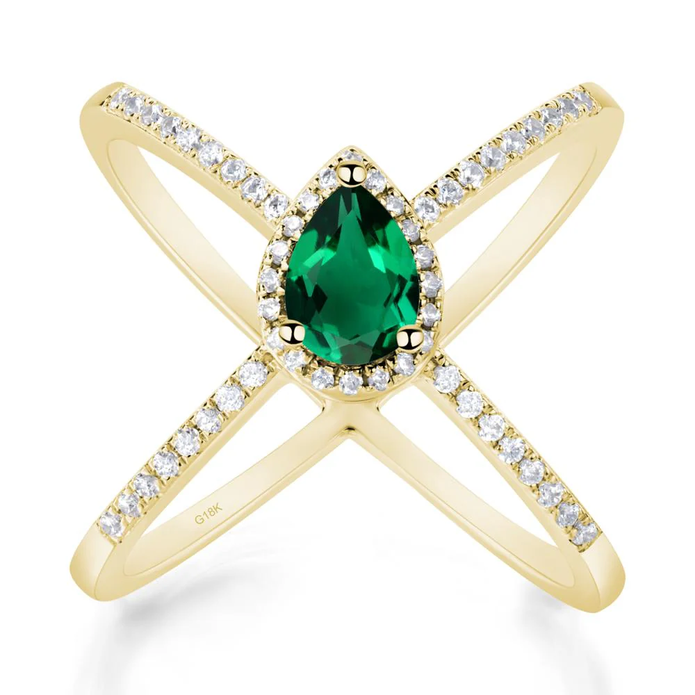 Pear Shaped Emerald Criss Cross Ring - Image 3