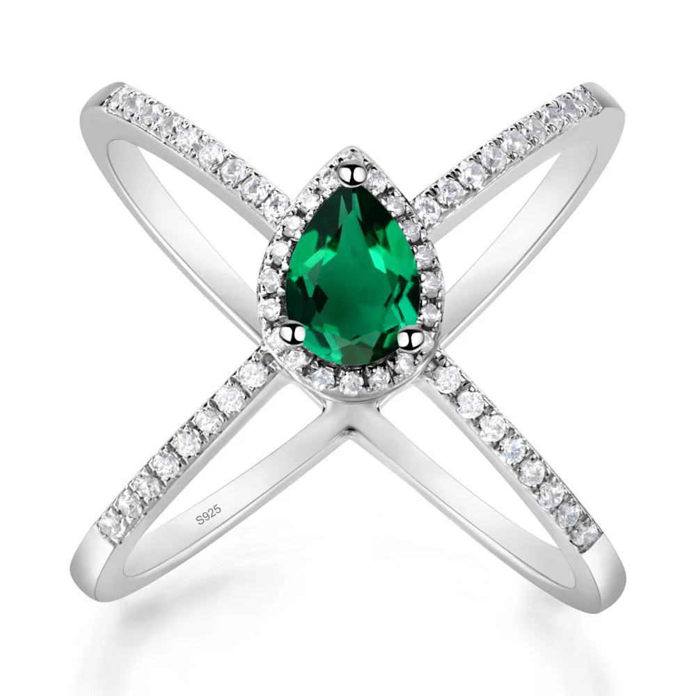 Pear Shaped Emerald Criss Cross Ring - Image 6