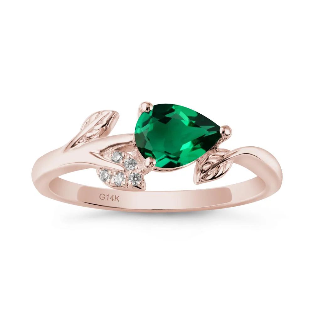 Pear Shaped Emerald Leaf Ring - Image 2