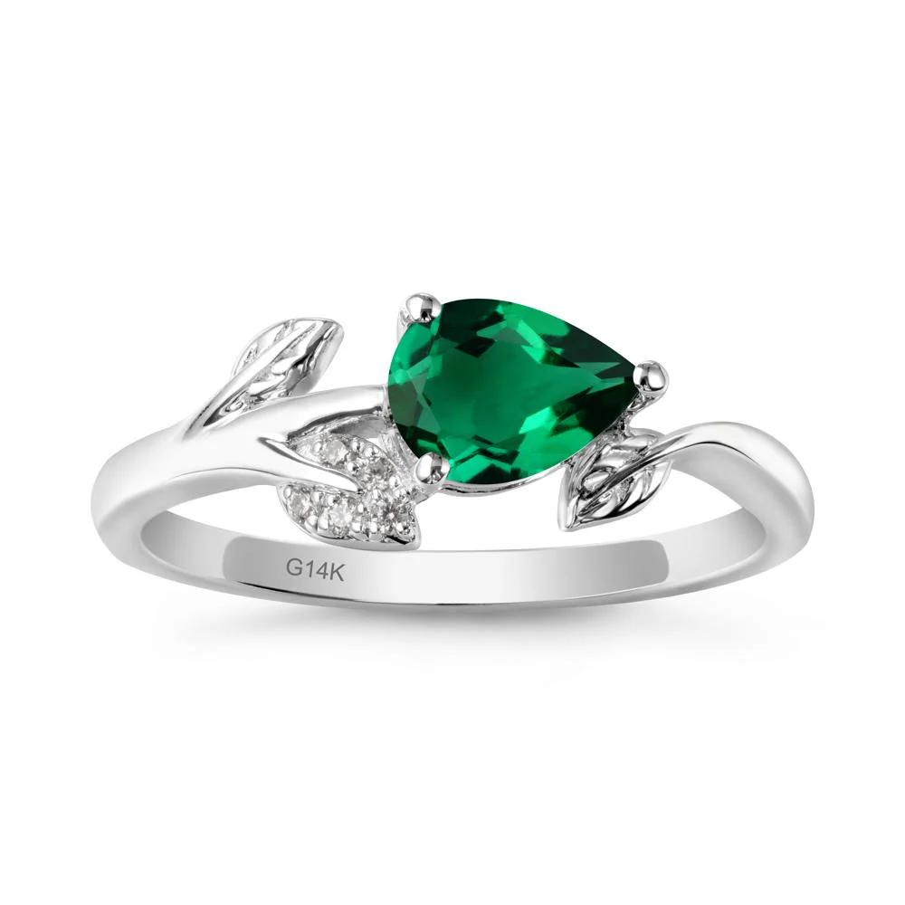 Pear Shaped Emerald Leaf Ring - Image 3