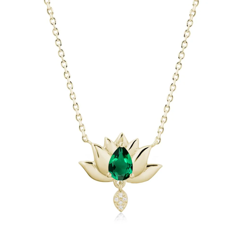 Pear Shaped Emerald Lotus Flower Pendant