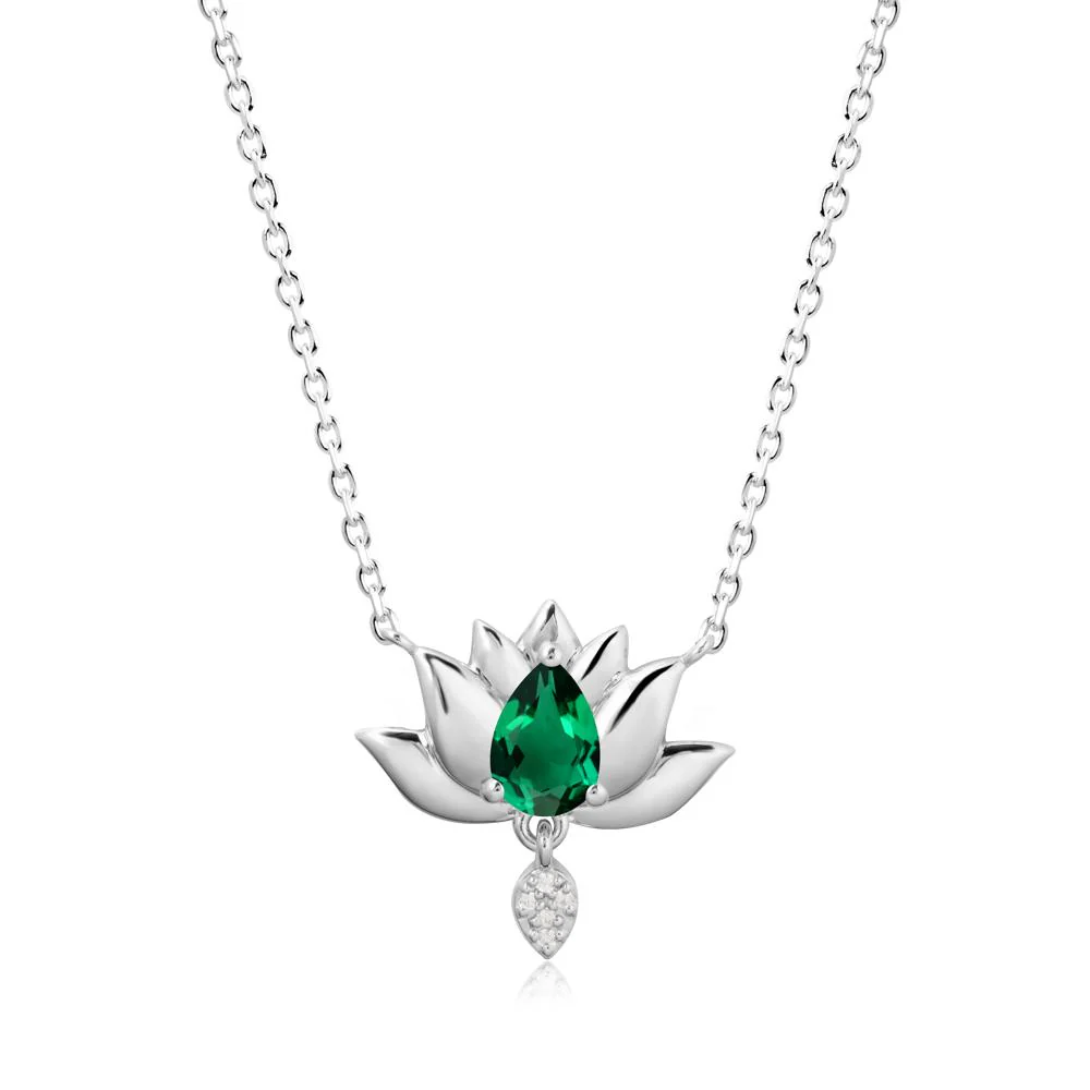 Pear Shaped Emerald Lotus Flower Pendant - Image 3