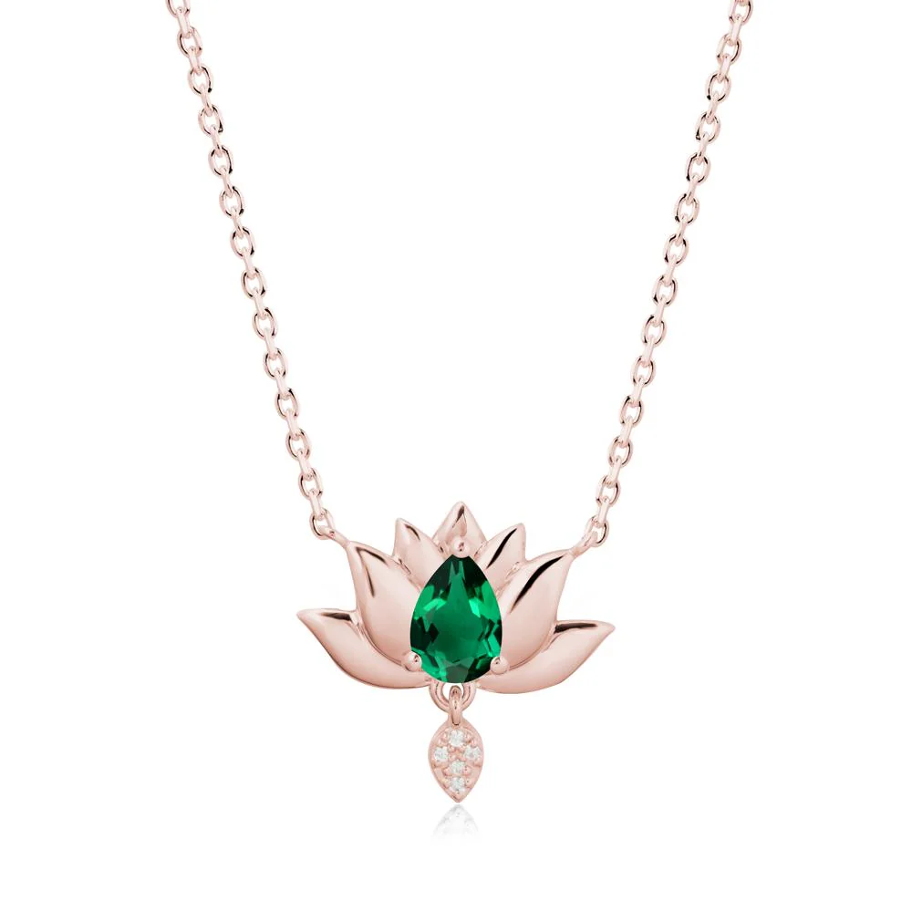 Pear Shaped Emerald Lotus Flower Pendant - Image 4