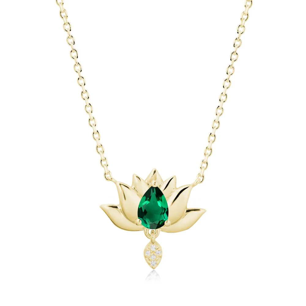 Pear Shaped Emerald Lotus Flower Pendant - Image 6