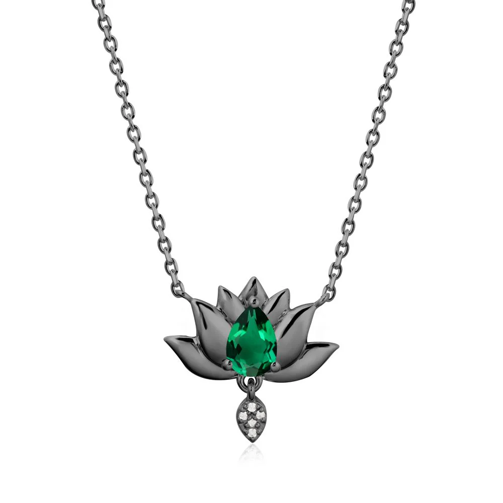 Pear Shaped Emerald Lotus Flower Pendant - Image 7