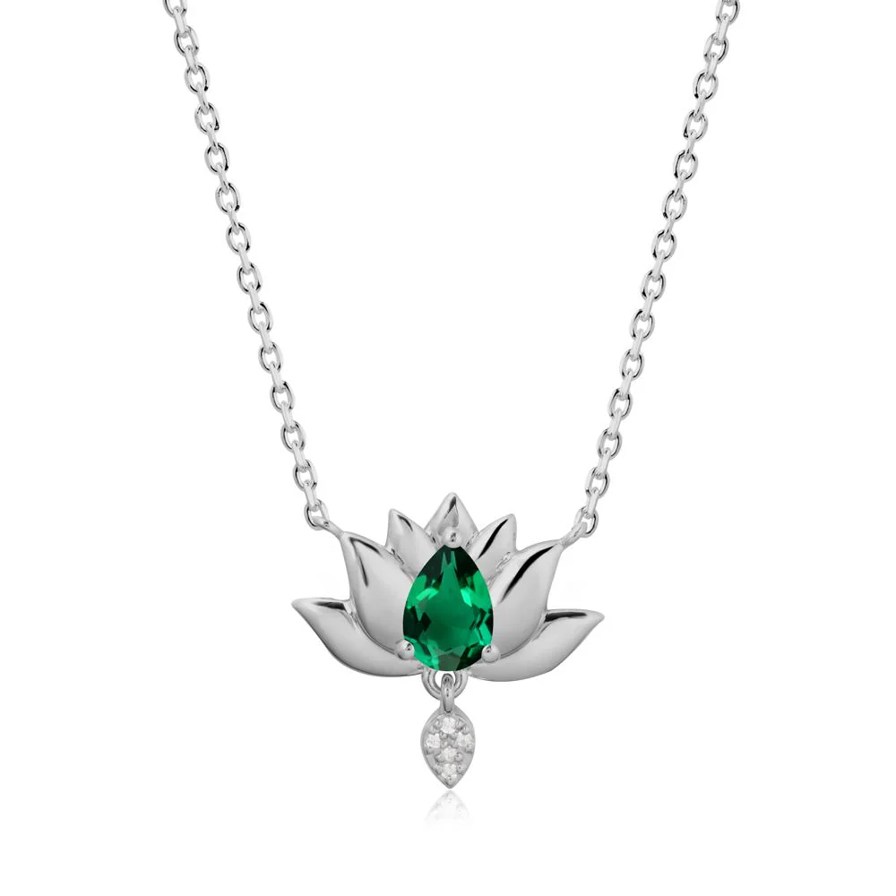 Pear Shaped Emerald Lotus Flower Pendant - Image 8