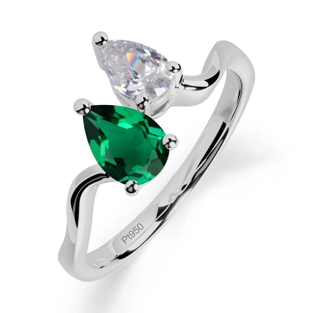 Pear Shaped Emerald Toi Et Moi Ring - Image 4