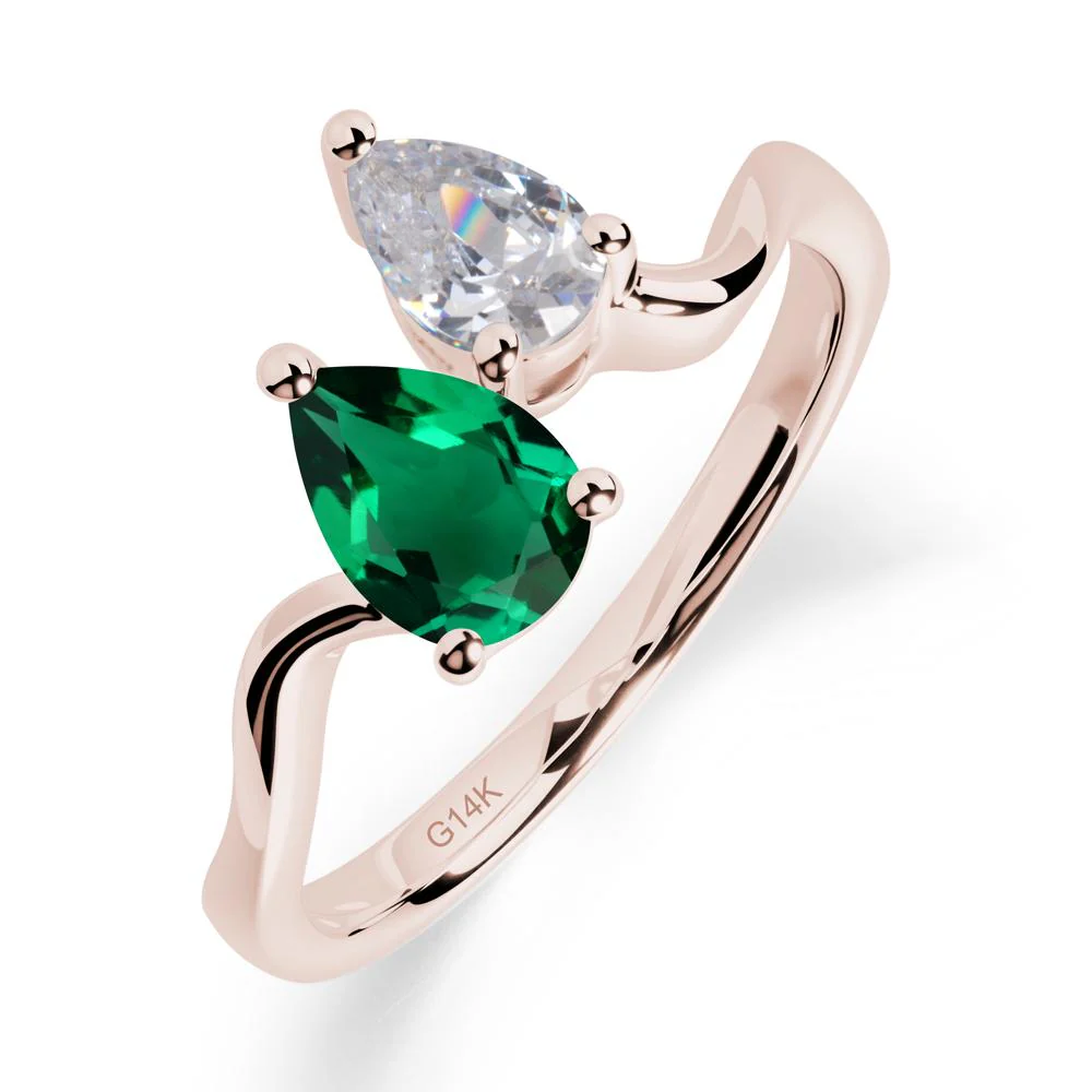 Pear Shaped Emerald Toi Et Moi Ring - Image 9