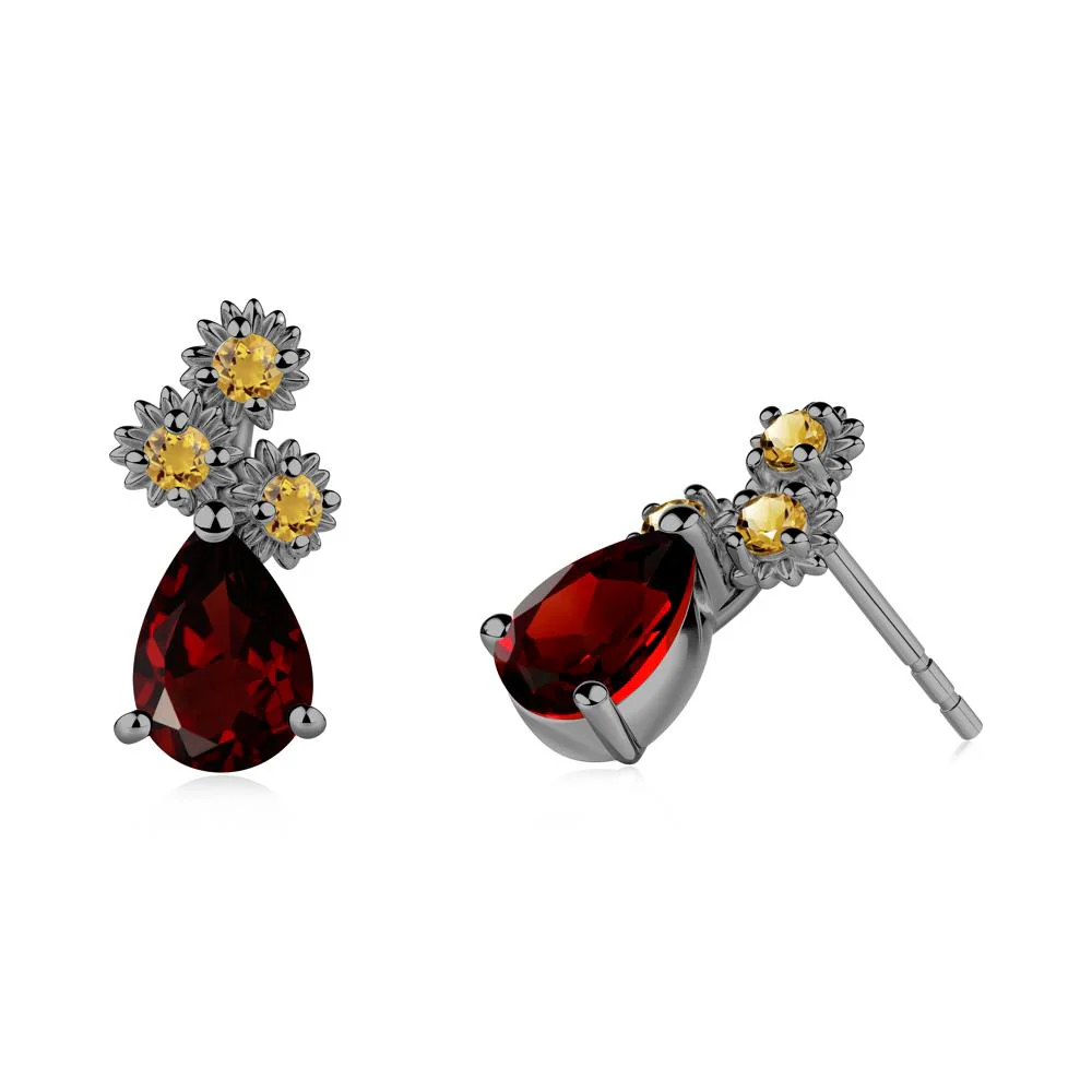 Pear Shaped Garnet and Citrine Sunflower Stud Earrings - Image 8