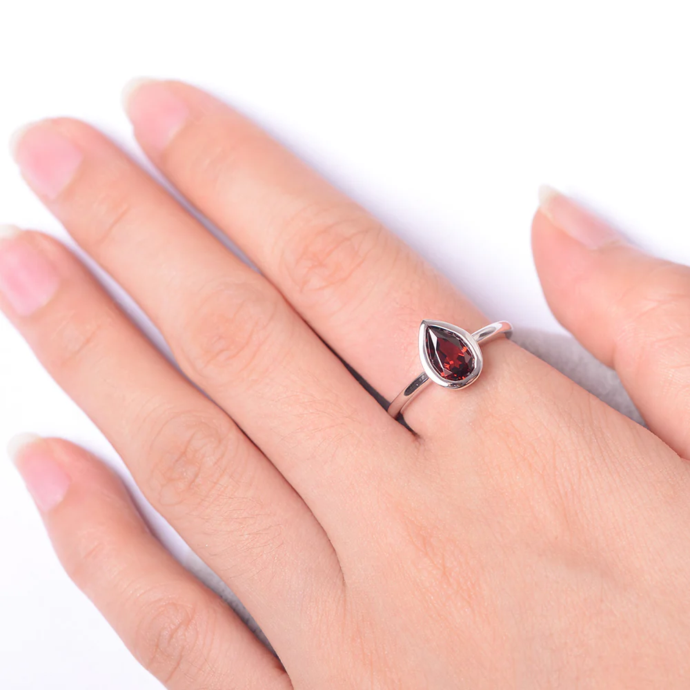 Pear Shaped Garnet Bezel Set Ring - Image 4
