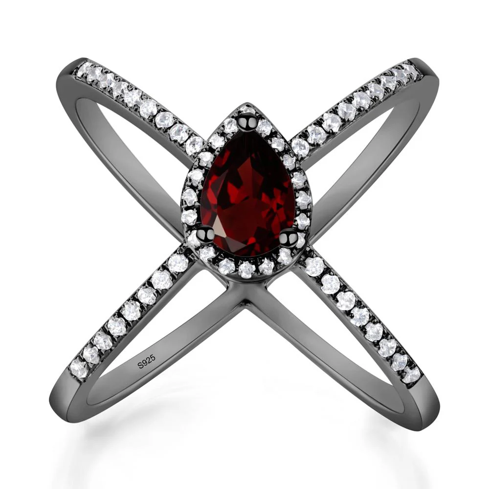 Pear Shaped Garnet Criss Cross Ring - Image 2