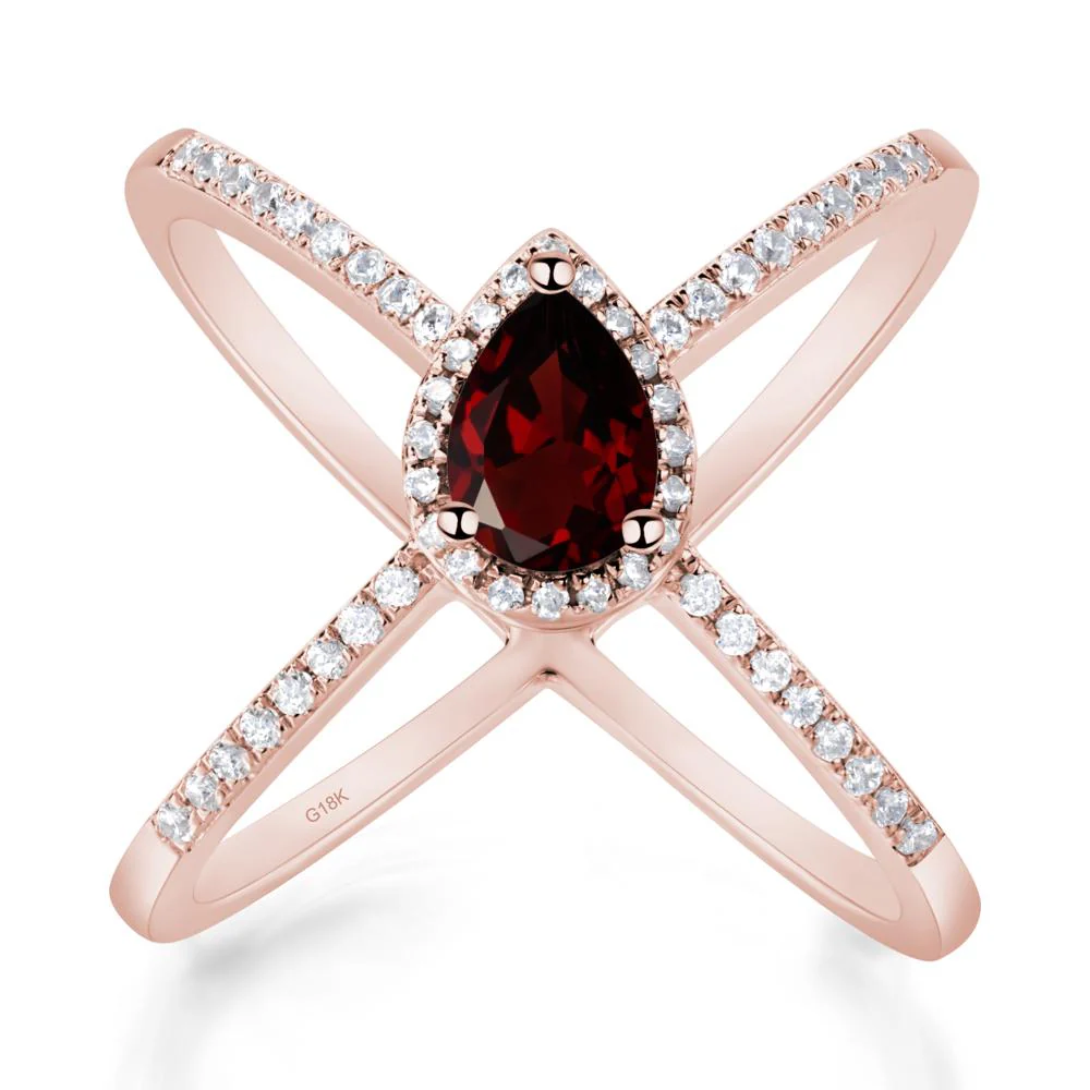 Pear Shaped Garnet Criss Cross Ring - Image 3