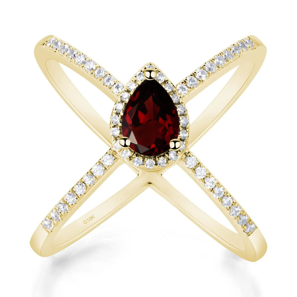 Pear Shaped Garnet Criss Cross Ring - Image 4
