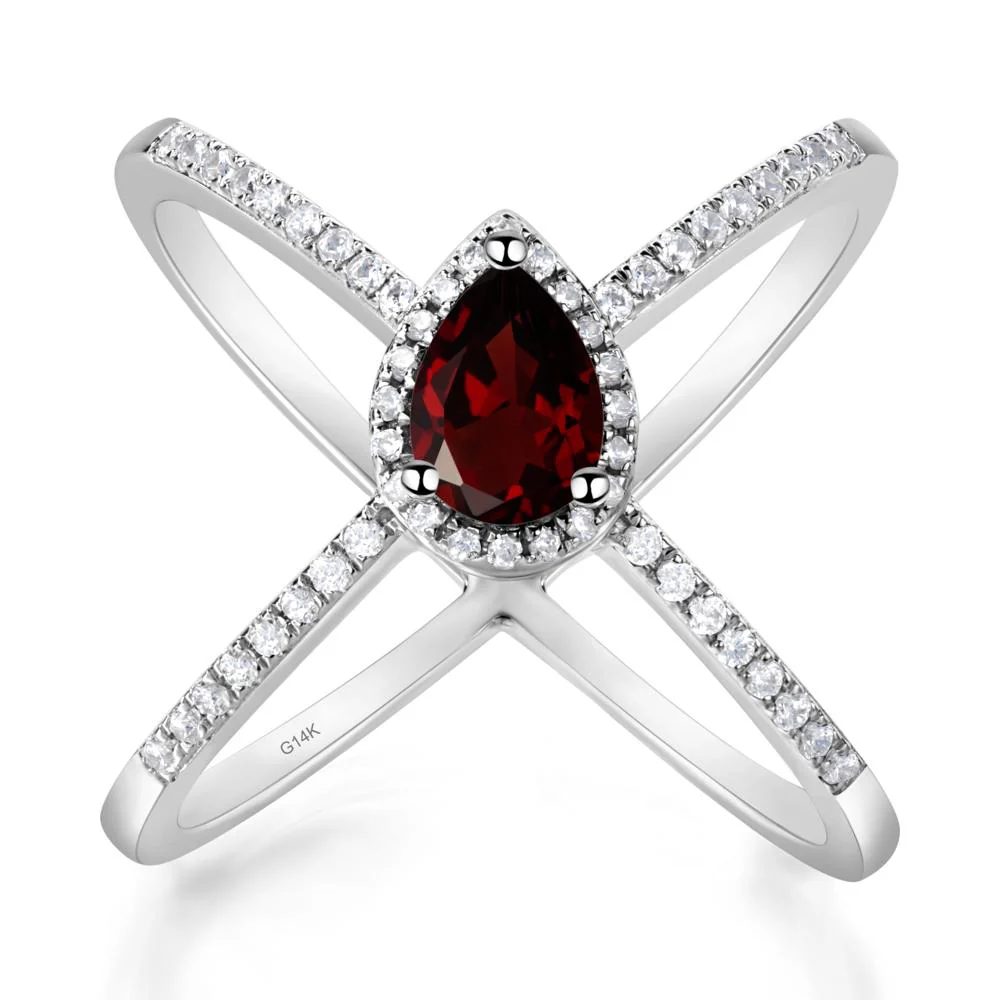 Pear Shaped Garnet Criss Cross Ring - Image 9