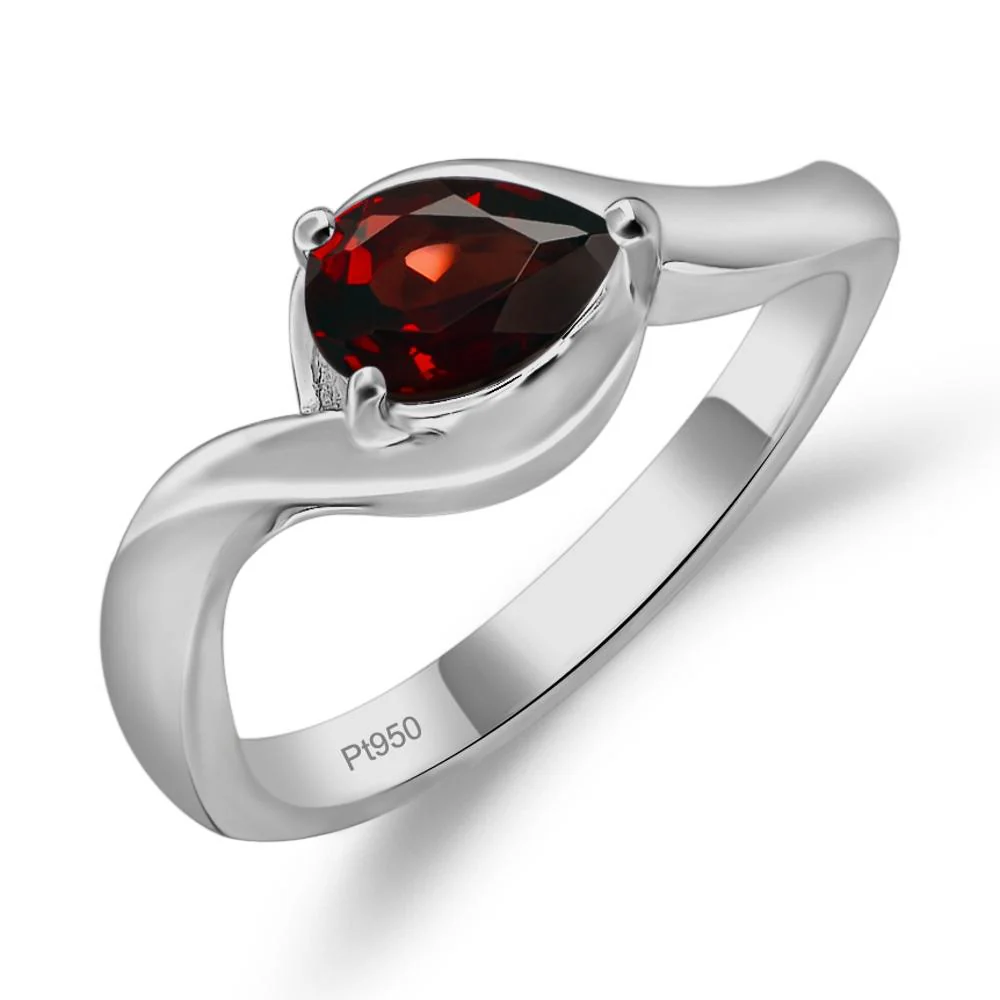 Pear Shaped Garnet East West Solitaire Ring - Image 6