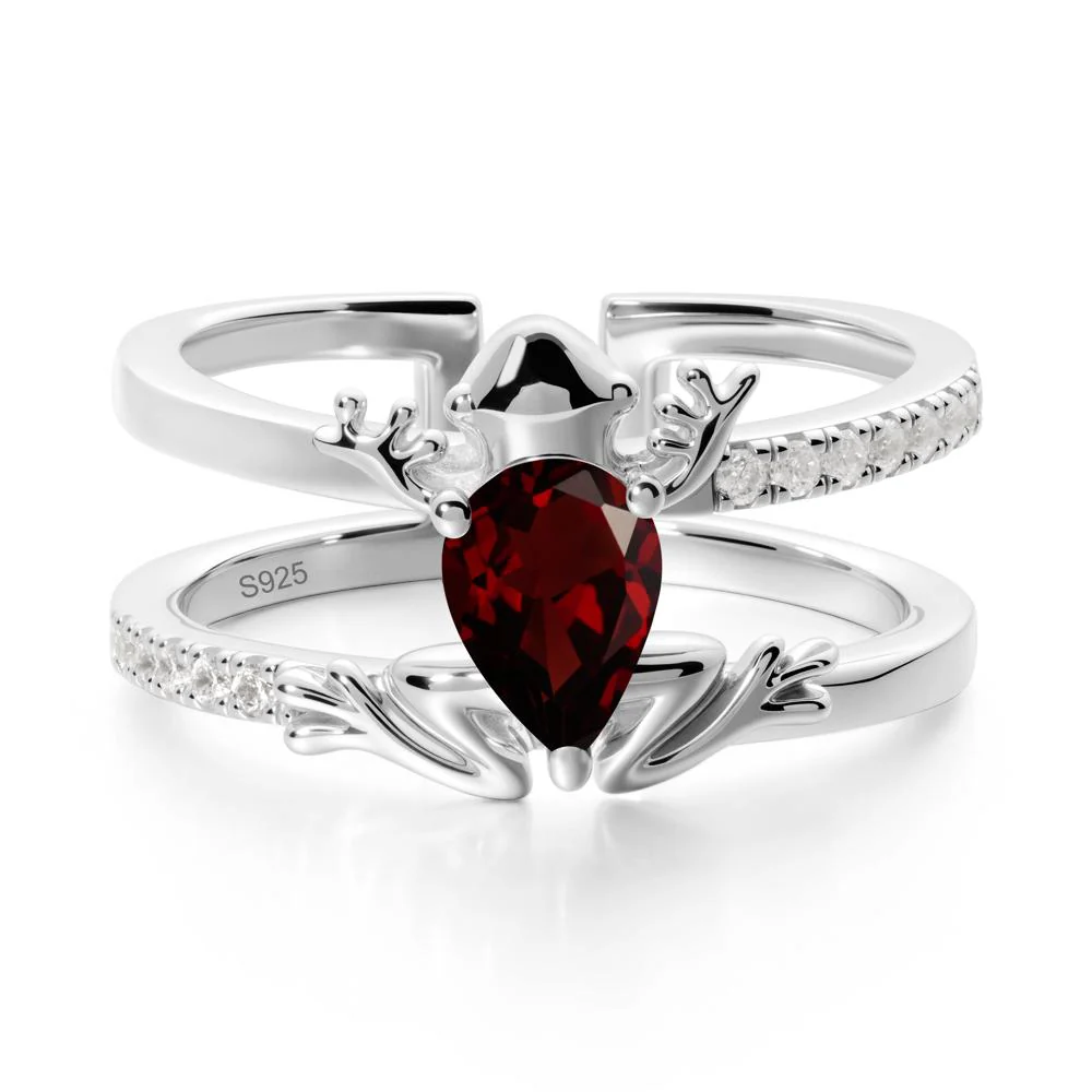 Pear Shaped Garnet Frog Open Ring