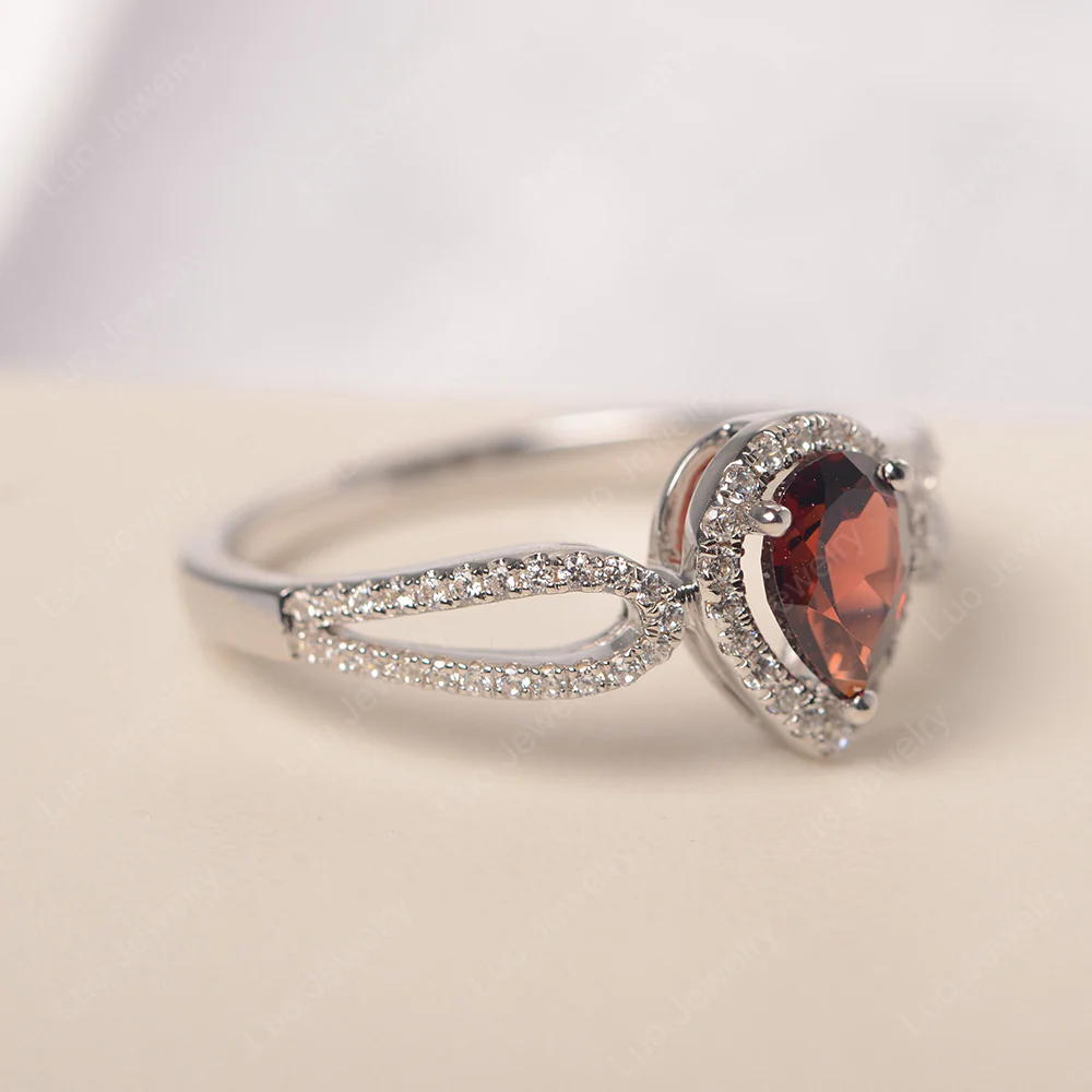 Pear Shaped Garnet Halo Engagement Ring - Image 2