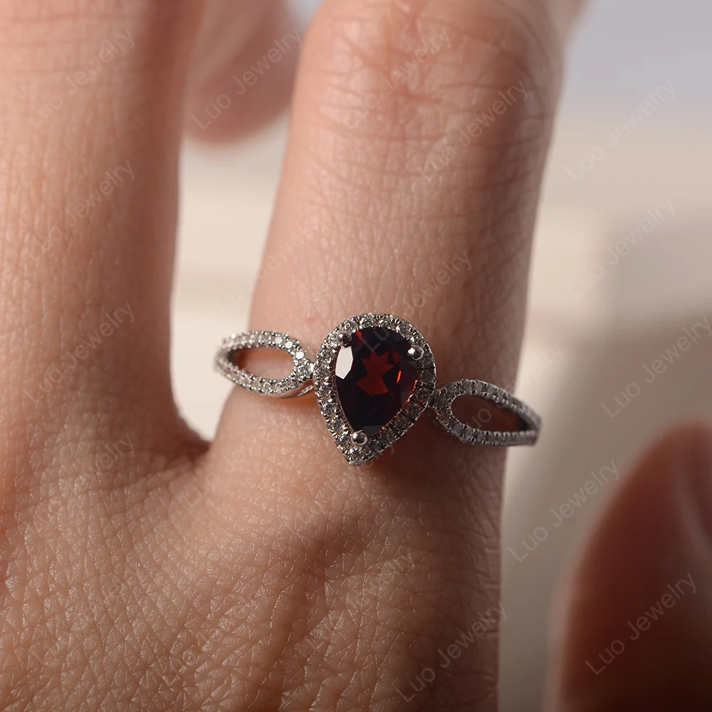 Pear Shaped Garnet Halo Engagement Ring - Image 5