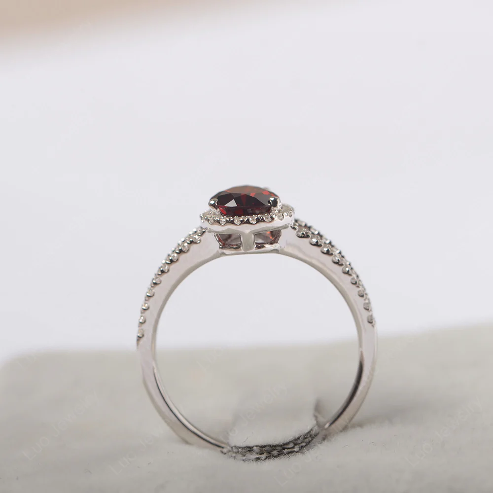 Pear Shaped Garnet Halo Split Shank Ring - Image 3