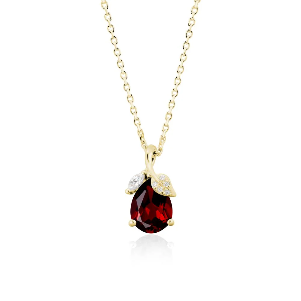 Pear Shaped Garnet Leaf Pendant Necklace - Image 6