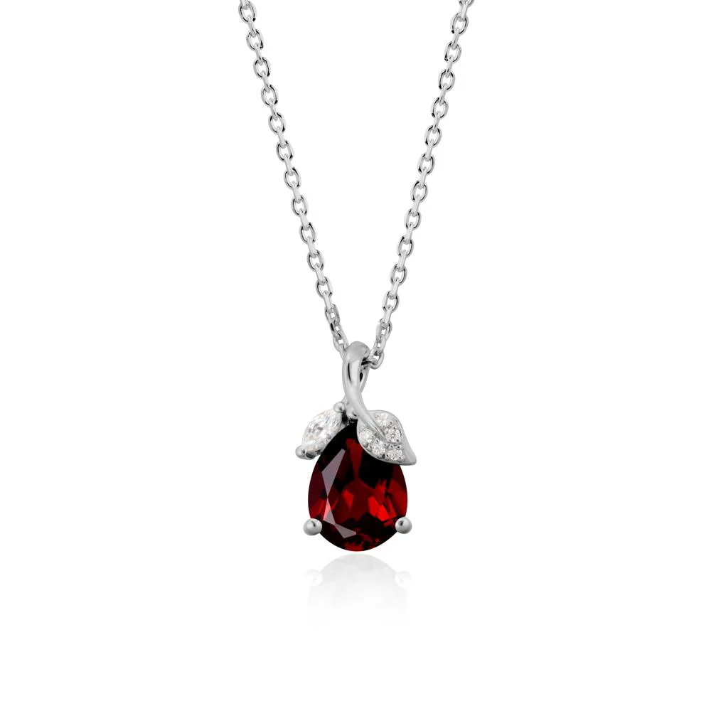 Pear Shaped Garnet Leaf Pendant Necklace - Image 8