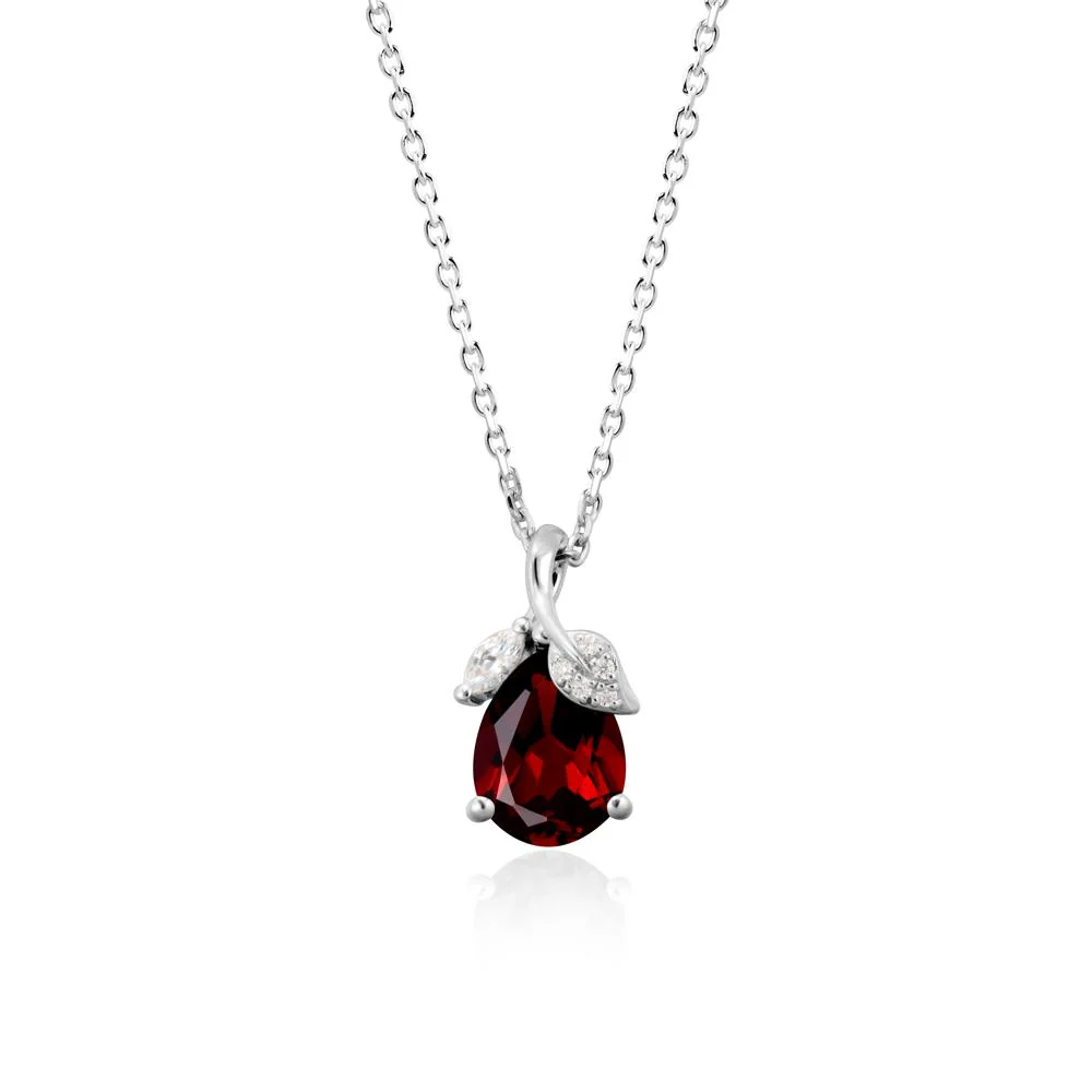 Pear Shaped Garnet Leaf Pendant Necklace - Image 9