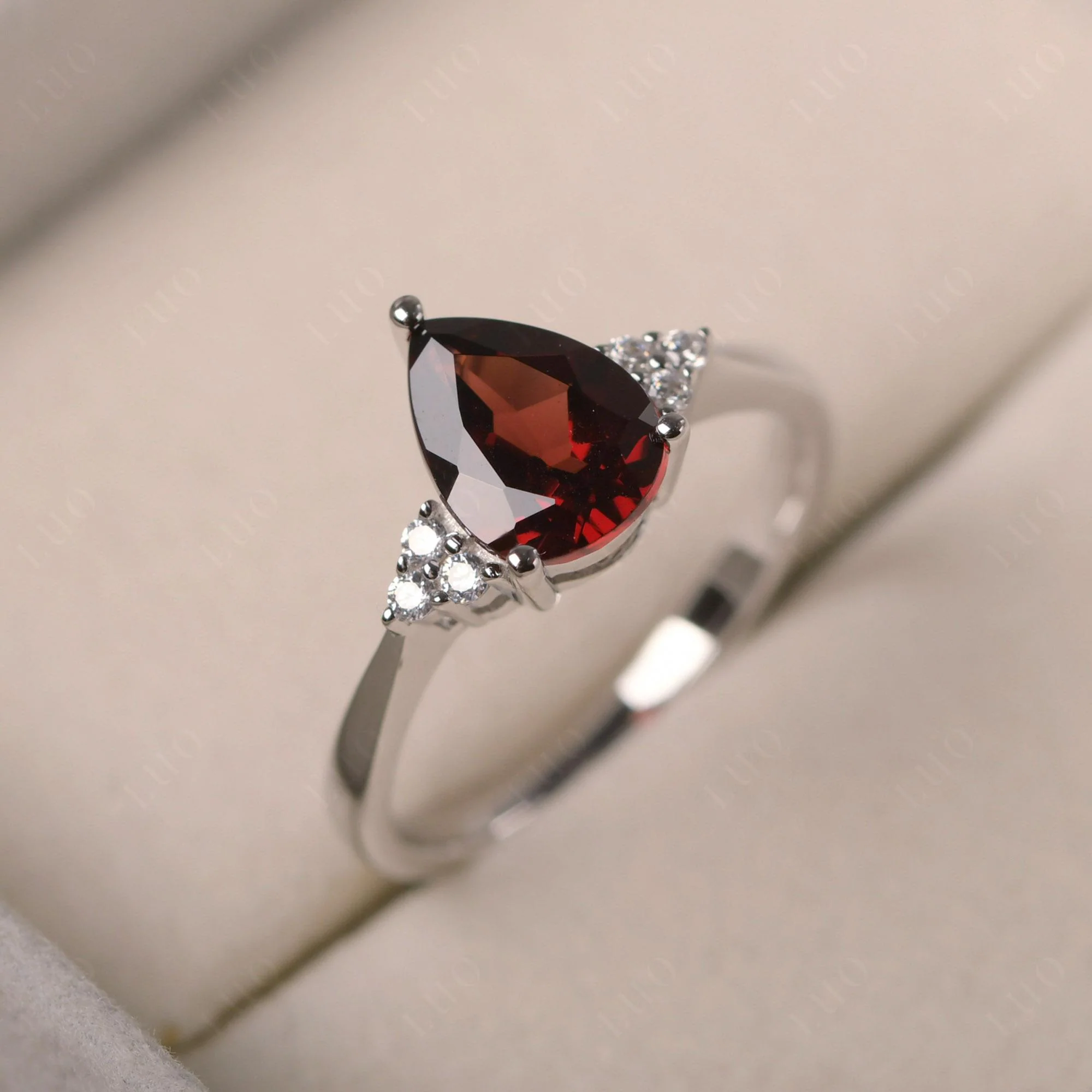 Pear Shaped Garnet Promise Ring