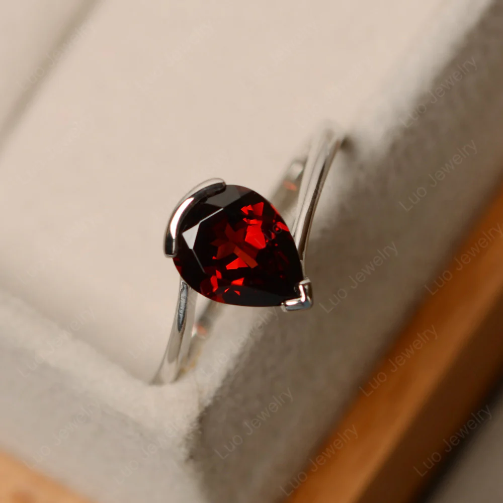 Garnet Pear Solitaire Engagement Ring - Image 2