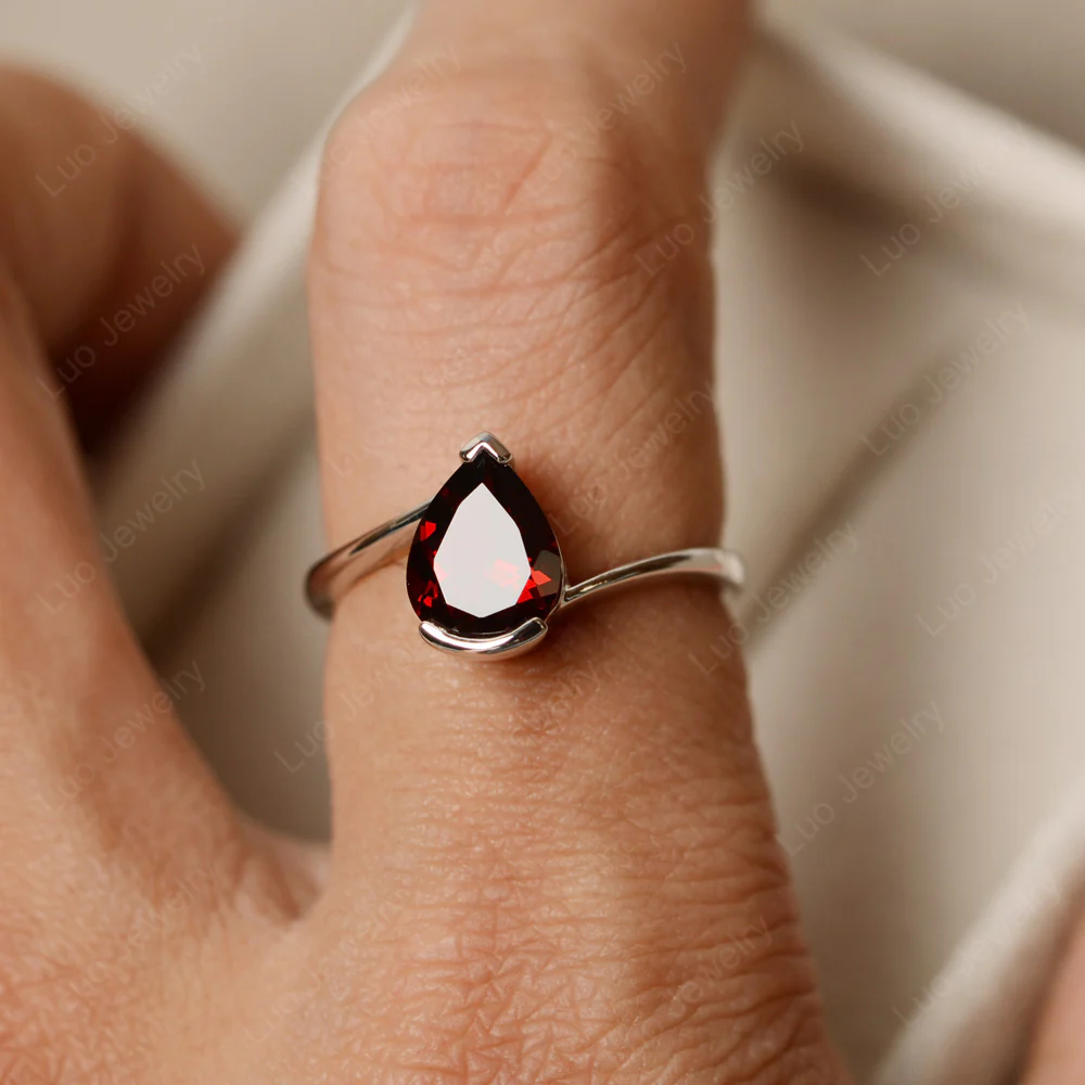 Garnet Pear Solitaire Engagement Ring - Image 3