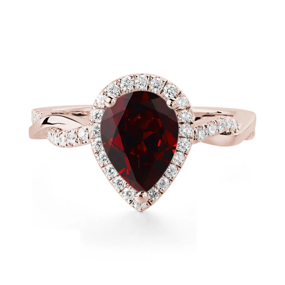Garnet Twisted Halo Engagement Ring