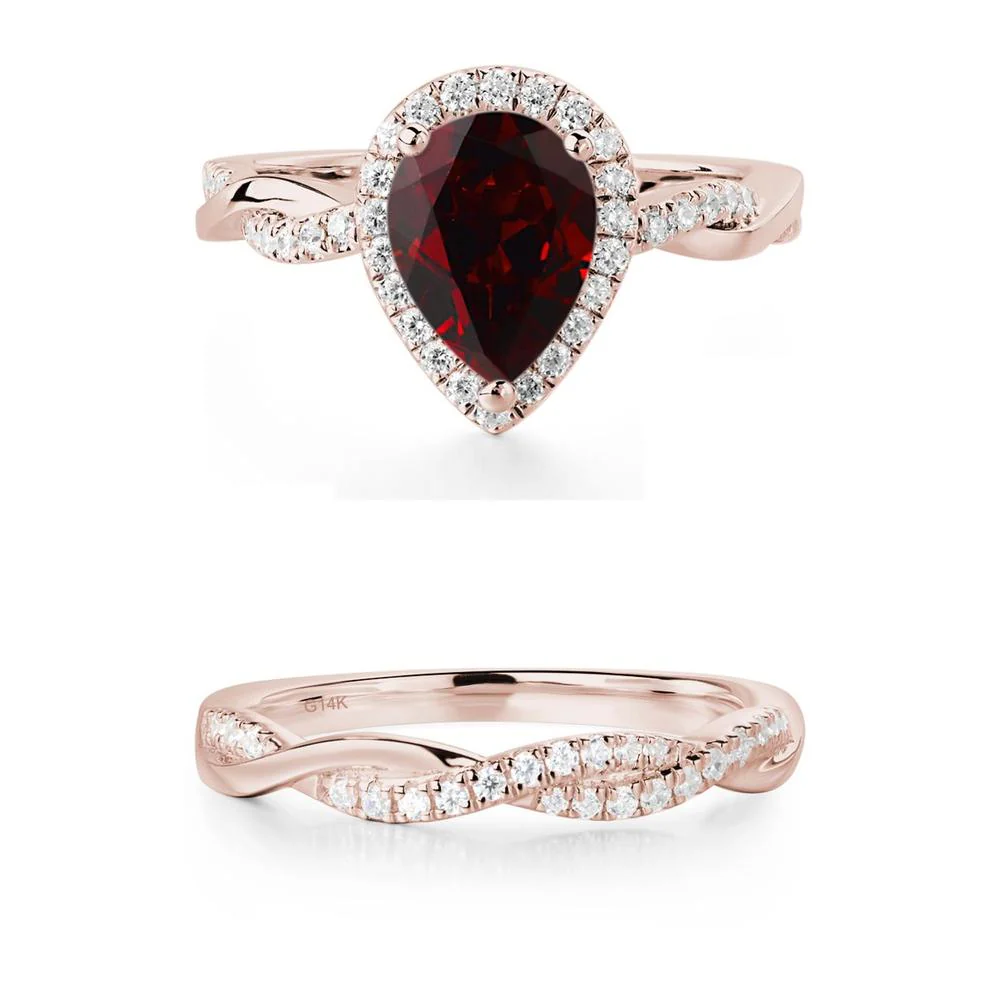 Garnet Twisted Halo Engagement Ring - Image 11