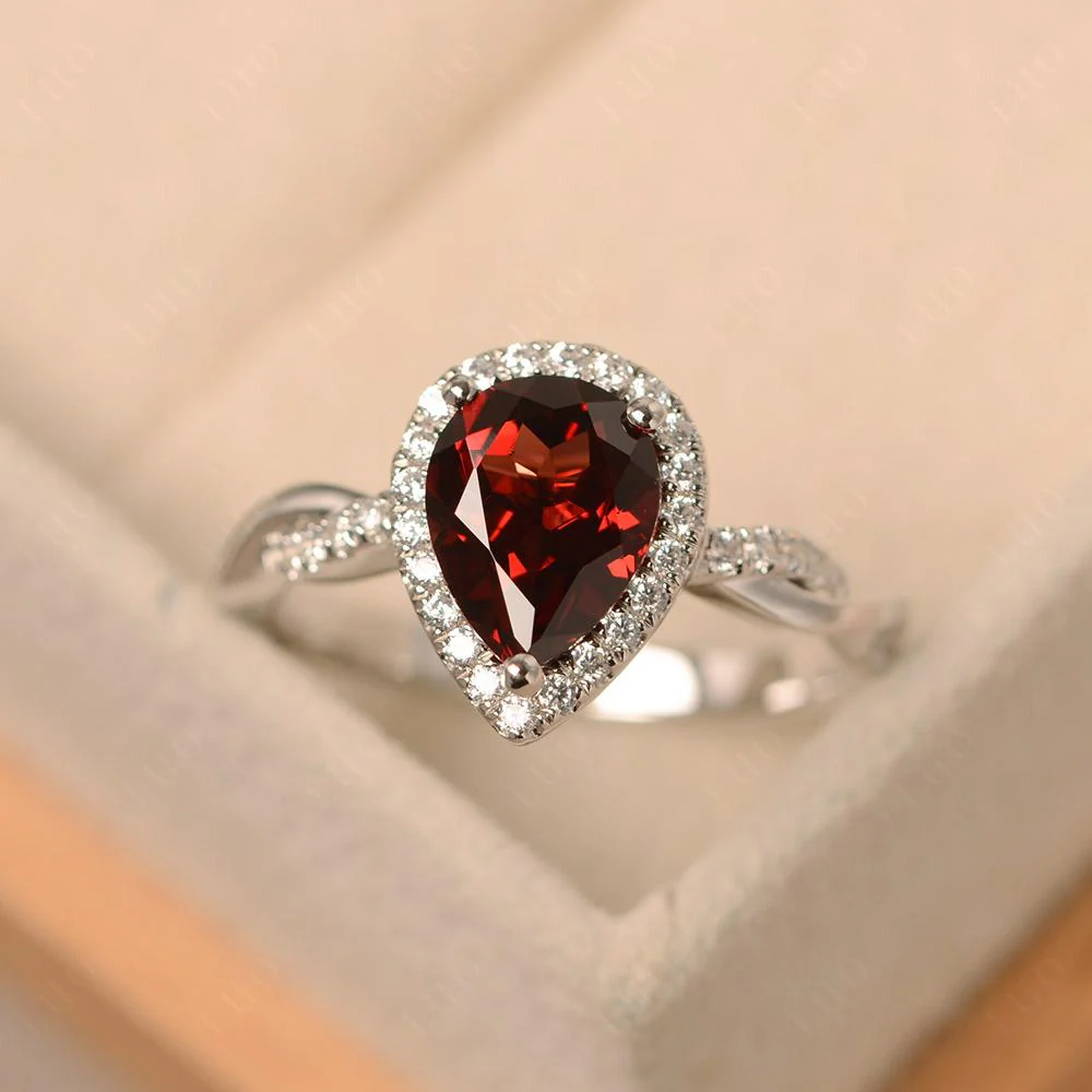 Garnet Twisted Halo Engagement Ring - Image 29