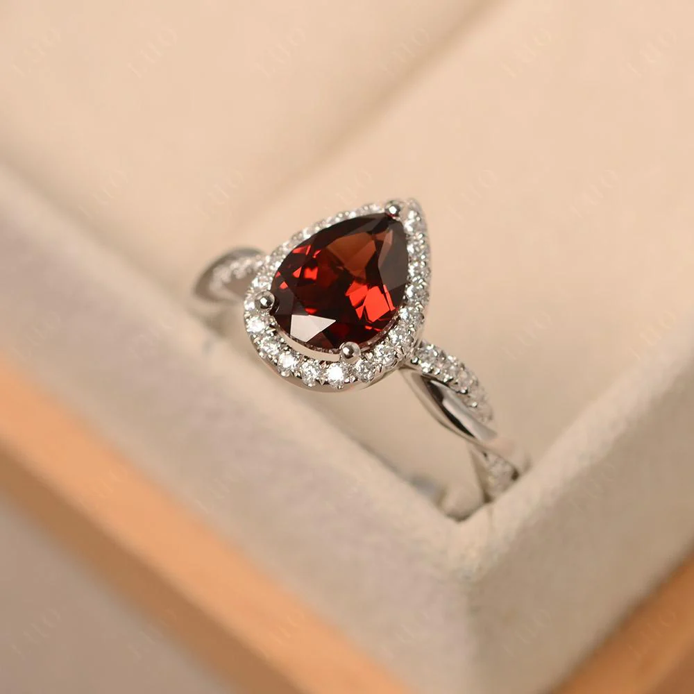 Garnet Twisted Halo Engagement Ring - Image 30