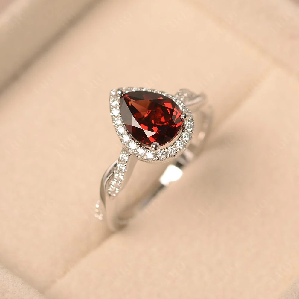 Garnet Twisted Halo Engagement Ring - Image 31
