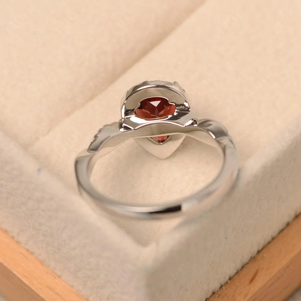 Garnet Twisted Halo Engagement Ring - Image 32