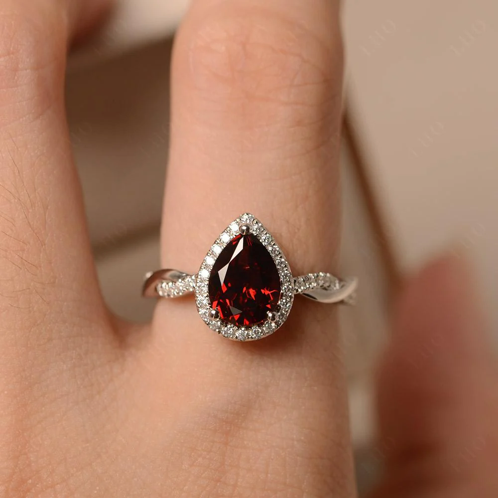Garnet Twisted Halo Engagement Ring - Image 34