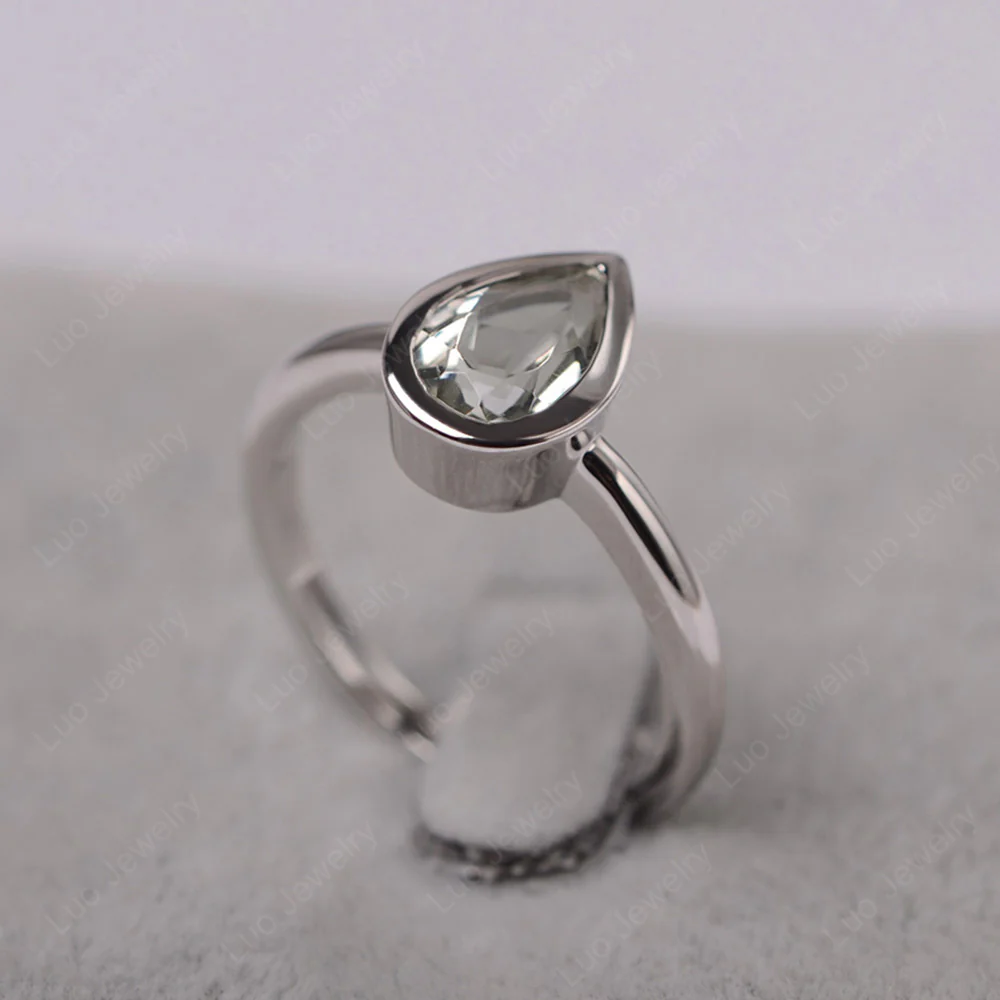Pear Shaped Green Amethyst Bezel Set Ring - Image 2