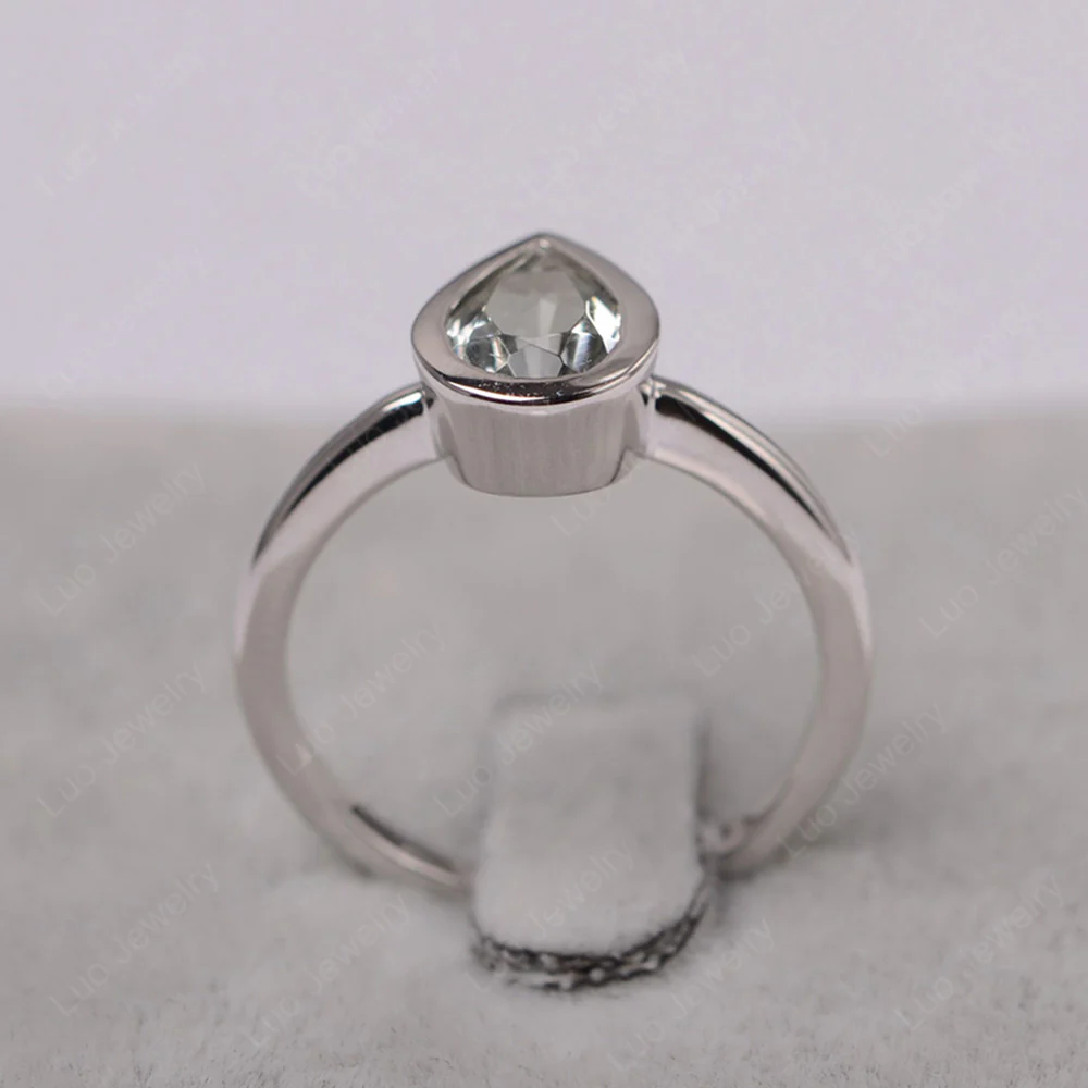 Pear Shaped Green Amethyst Bezel Set Ring - Image 3