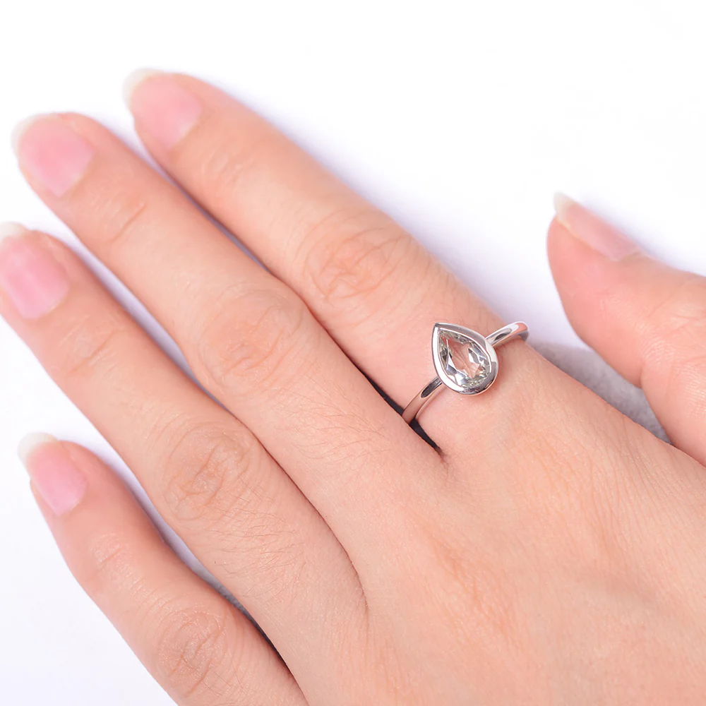 Pear Shaped Green Amethyst Bezel Set Ring - Image 4