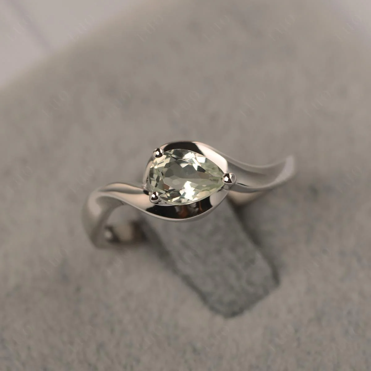 Green Amethyst Pear Solitaire Ring - Image 10