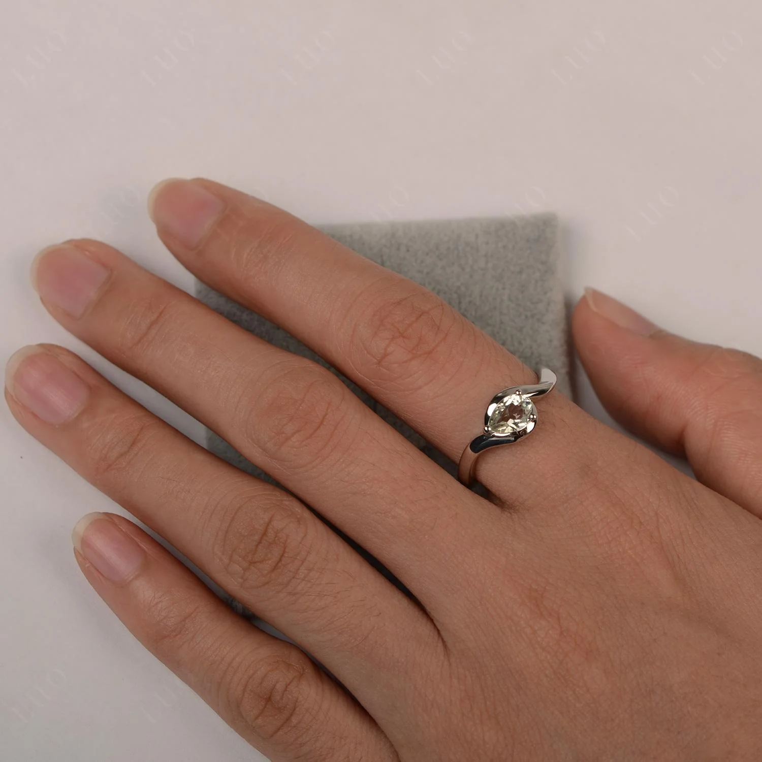Green Amethyst Pear Solitaire Ring - Image 12