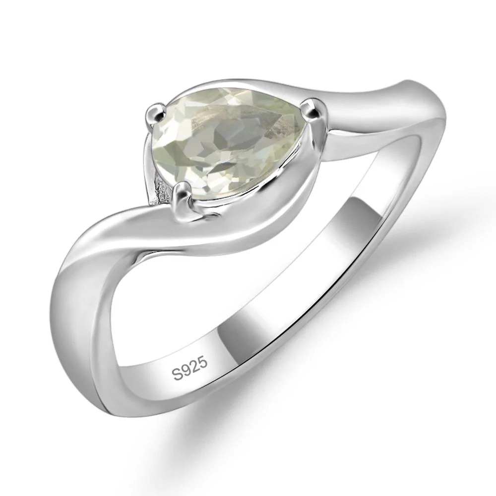 Green Amethyst Pear Solitaire Ring - Image 2