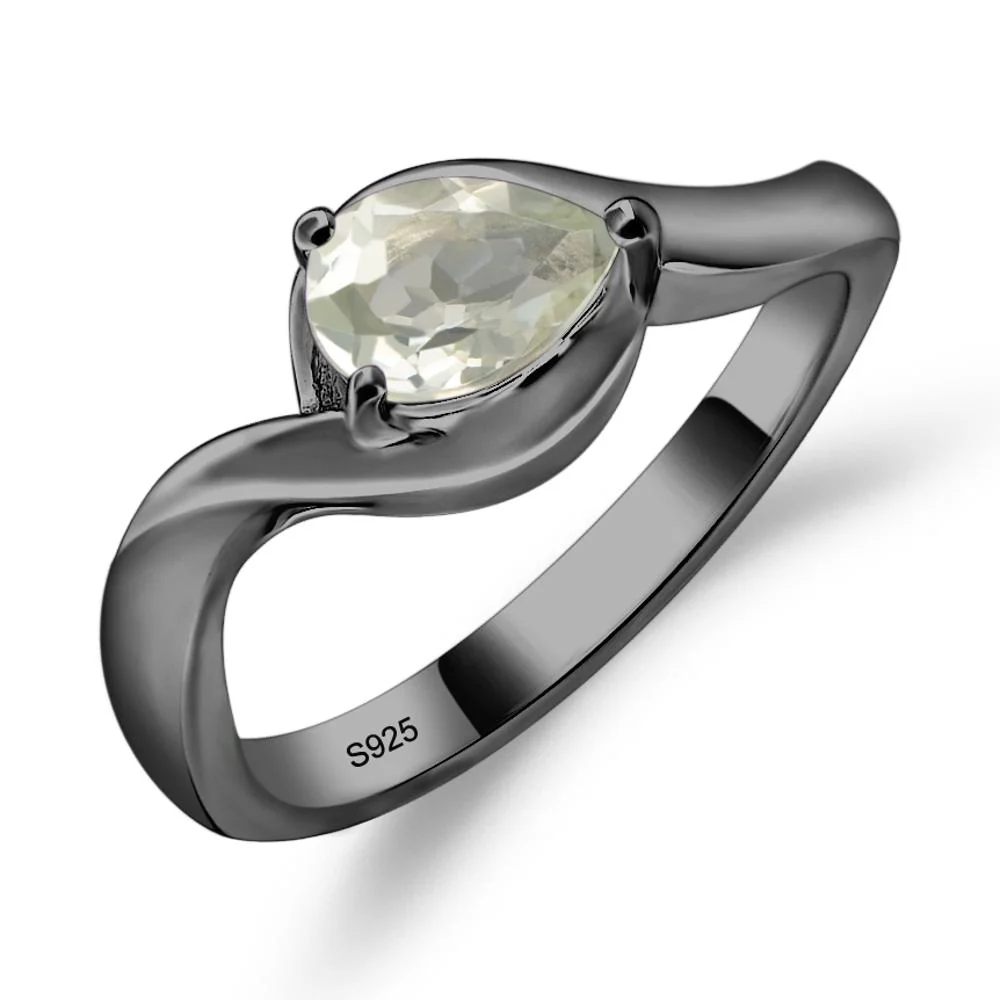 Green Amethyst Pear Solitaire Ring - Image 3