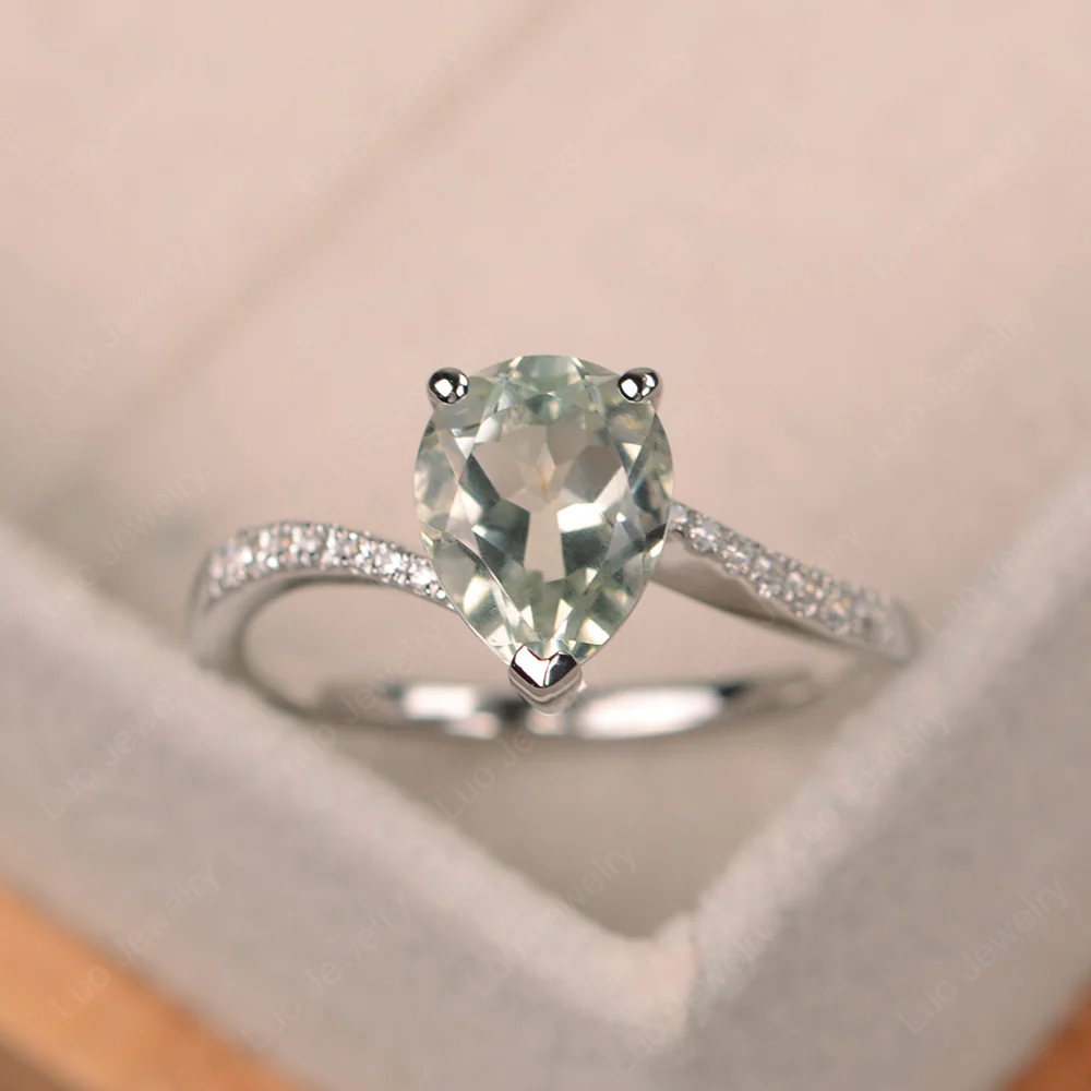 Pear Shaped Green Amethyst Bypass Ring