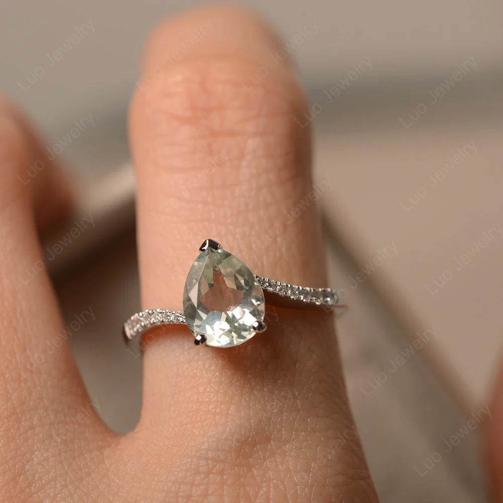 Pear Shaped Green Amethyst Bypass Ring - Image 4