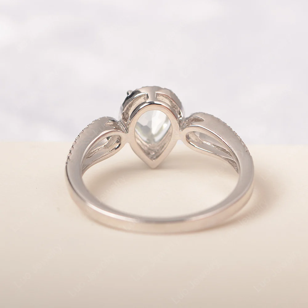 Pear Shaped Green Amethyst Halo Engagement Ring - Image 3