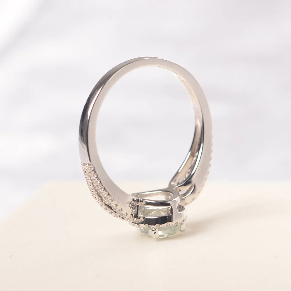 Pear Shaped Green Amethyst Halo Engagement Ring - Image 4