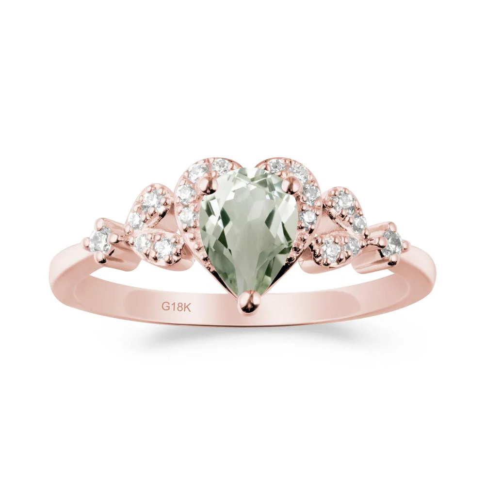 Pear Shaped Green Amethyst Heart Ring - Image 2