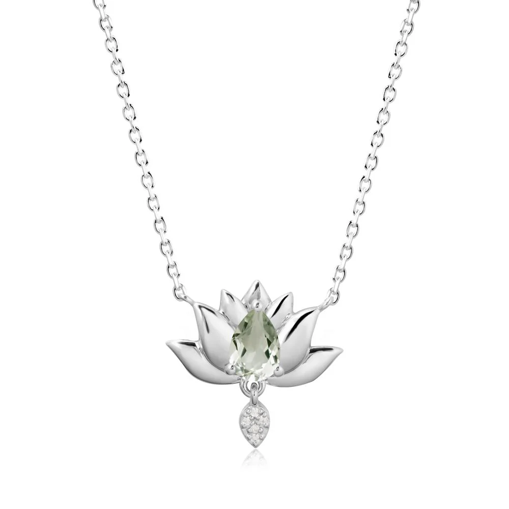 Pear Shaped Green Amethyst Lotus Flower Pendant - Image 6